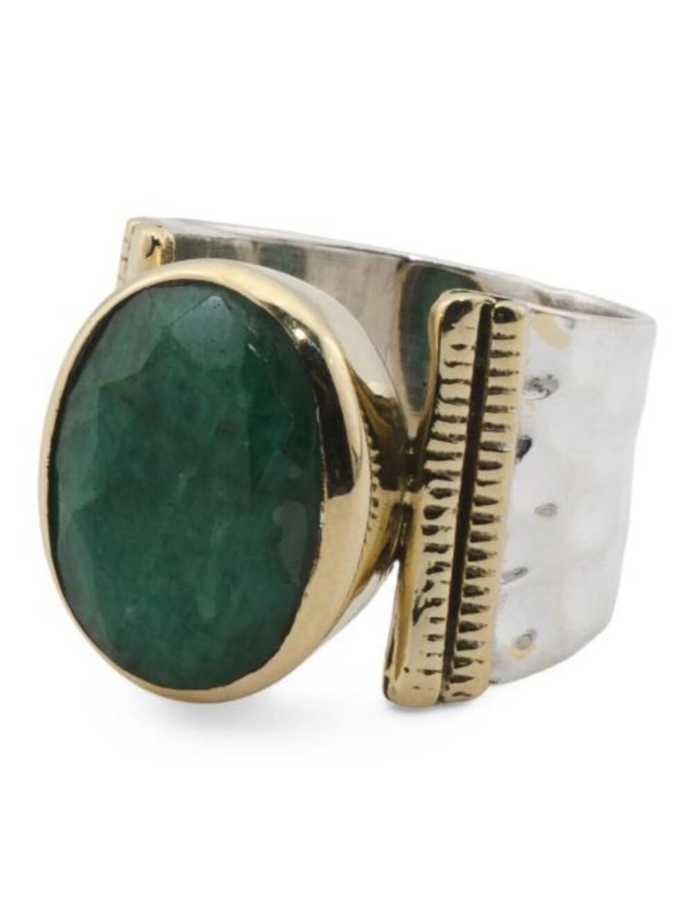 SHIVAM Made In India Sterling Silver Plated Brass Green Beryl Ring